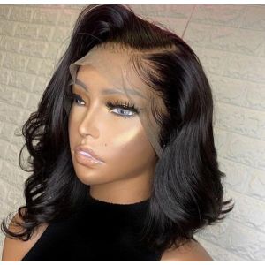  WoWEbony Human Hair Wavy Asymmetrical Bob Cut Well Pre-plucked Pre-bleached13x6 Lace Frontal Wig [Anthony01]