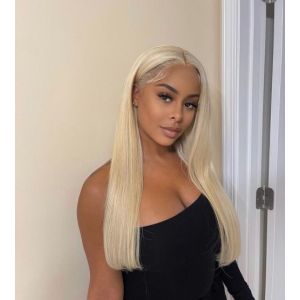 Luxury WowEbony Virgin Human Hair Wavy or Straight White Blonde Invisiable HD Lace Front Wig [White] 